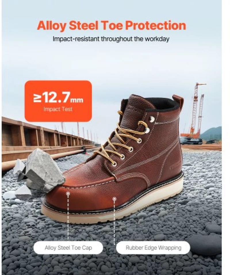 VEVOR Steel Toe Work Boots UK Size 9 Waterproof Moc Toe for Men Slip-Resistant