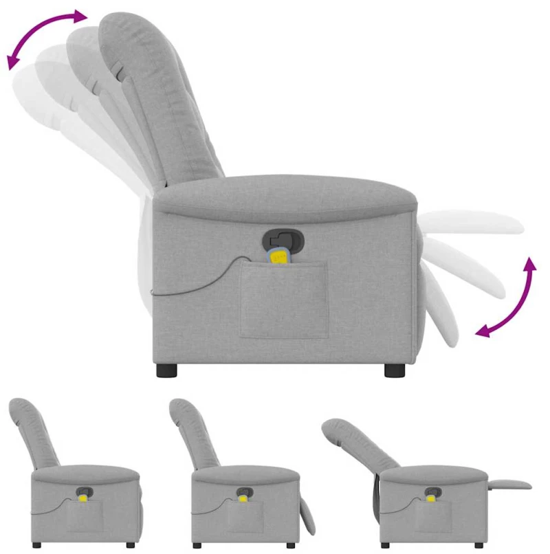 vidaXL καρέκλα ανάκλισης μασάζ Cloud Grey Fabric