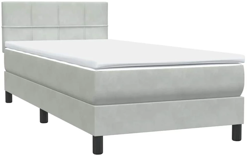 vidaXL Κρεβάτι Boxspring με Στρώμα Ανοιχτό Γκρι 80x210 εκ. Βελούδινο