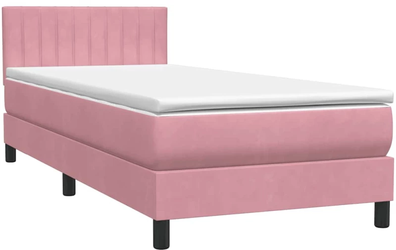 vidaXL Κρεβάτι Boxspring με Στρώμα Ροζ 80x220 εκ. Βελούδινο