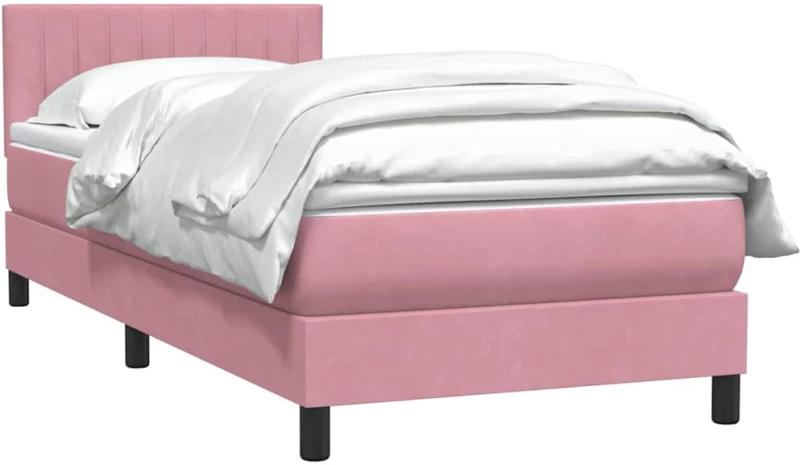vidaXL Κρεβάτι Boxspring με Στρώμα Ροζ 80x220 εκ. Βελούδινο