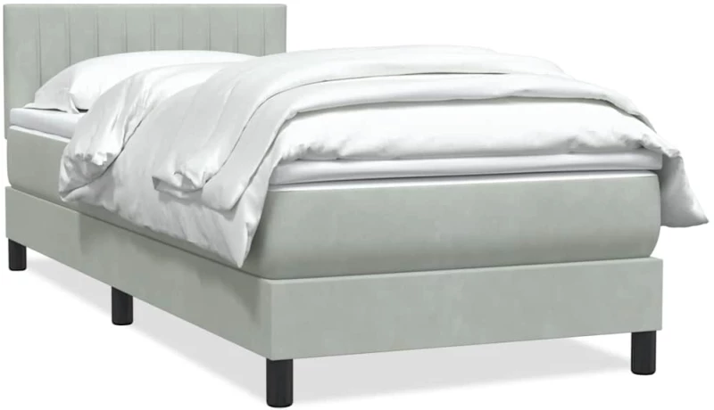 vidaXL Box Spring κρεβάτι με στρώμα ανοιχτό γκρι 90x220 εκ. Βελούδινο