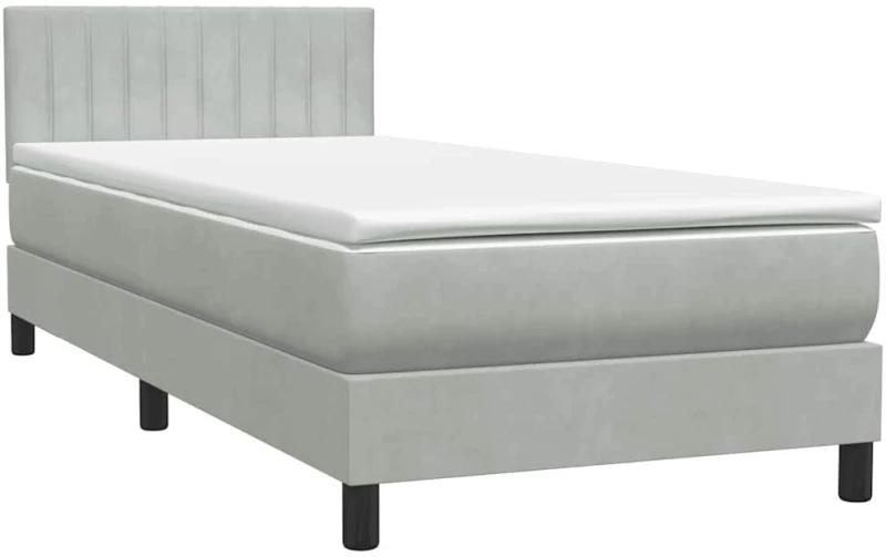 vidaXL Box Spring κρεβάτι με στρώμα ανοιχτό γκρι 90x220 εκ. Βελούδινο