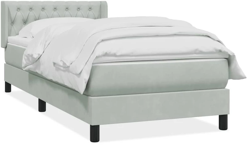vidaXL Box Spring κρεβάτι με στρώμα ανοιχτό γκρι 90x220 εκ. Βελούδινο