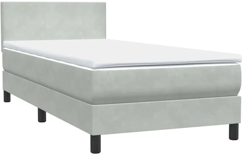 vidaXL Κρεβάτι Boxspring με Στρώμα Ανοιχτό Γκρι 80x210 εκ. Βελούδινο