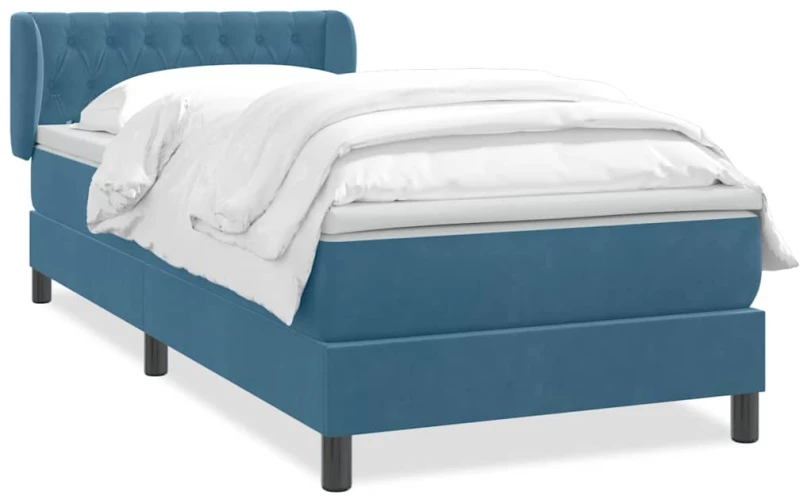 vidaXL Box Spring κρεβάτι με στρώμα σκούρο μπλε 80x210 εκ. Βελούδινο