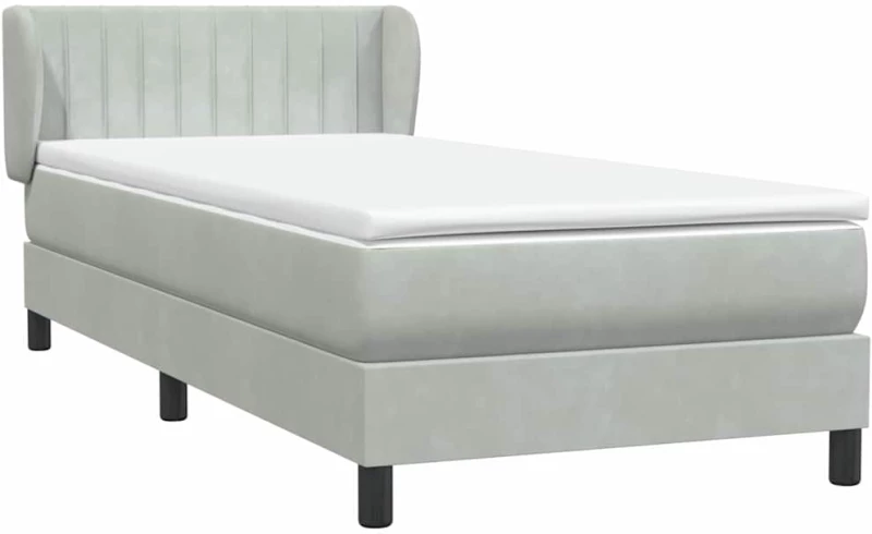 vidaXL Box Spring κρεβάτι με στρώμα ανοιχτό γκρι 90x220 εκ. Βελούδινο