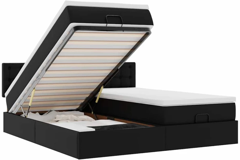vidaXL Οθωμανικό κρεβάτι με στρώματα Μαύρο 160x200cm Συνθετικό δέρμα