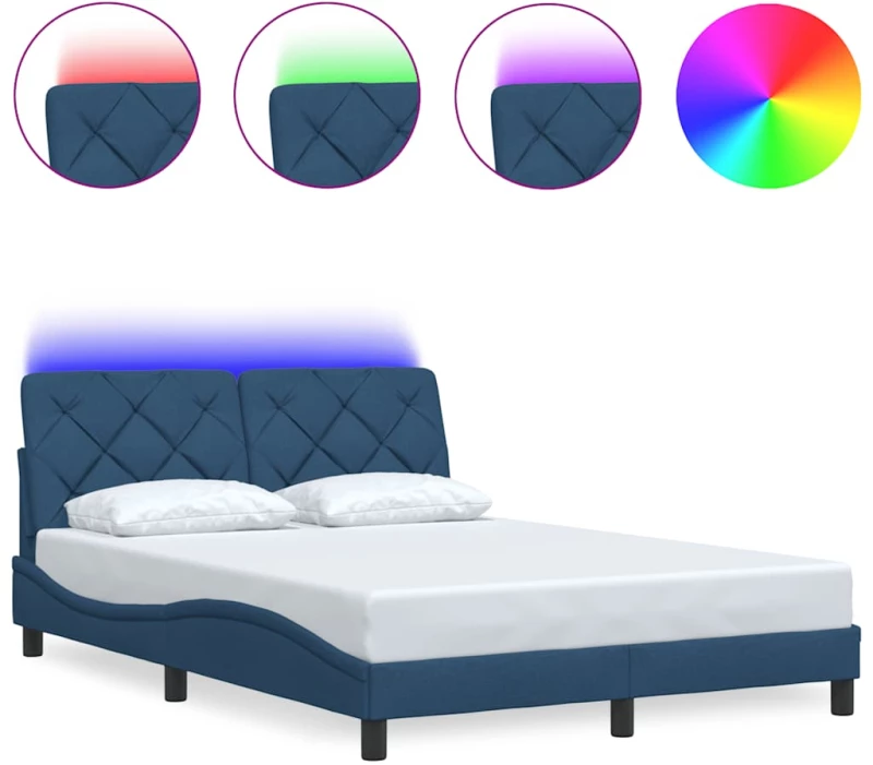 vidaXL Σκελετός Κρεβατιού με LED Χωρίς Στρώμα Μπλε 140x200 εκ.