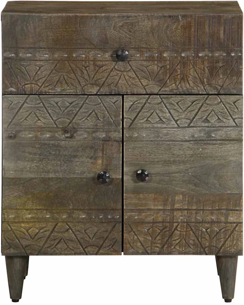 vidaXL κομοδίνο ντουλάπι ανοιχτό γκρι 50x33x60 cm μασίφ ξύλο Mango