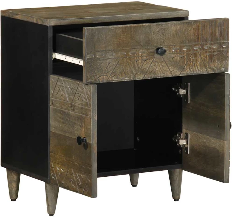 vidaXL κομοδίνο ντουλάπι ανοιχτό γκρι 50x33x60 cm μασίφ ξύλο Mango