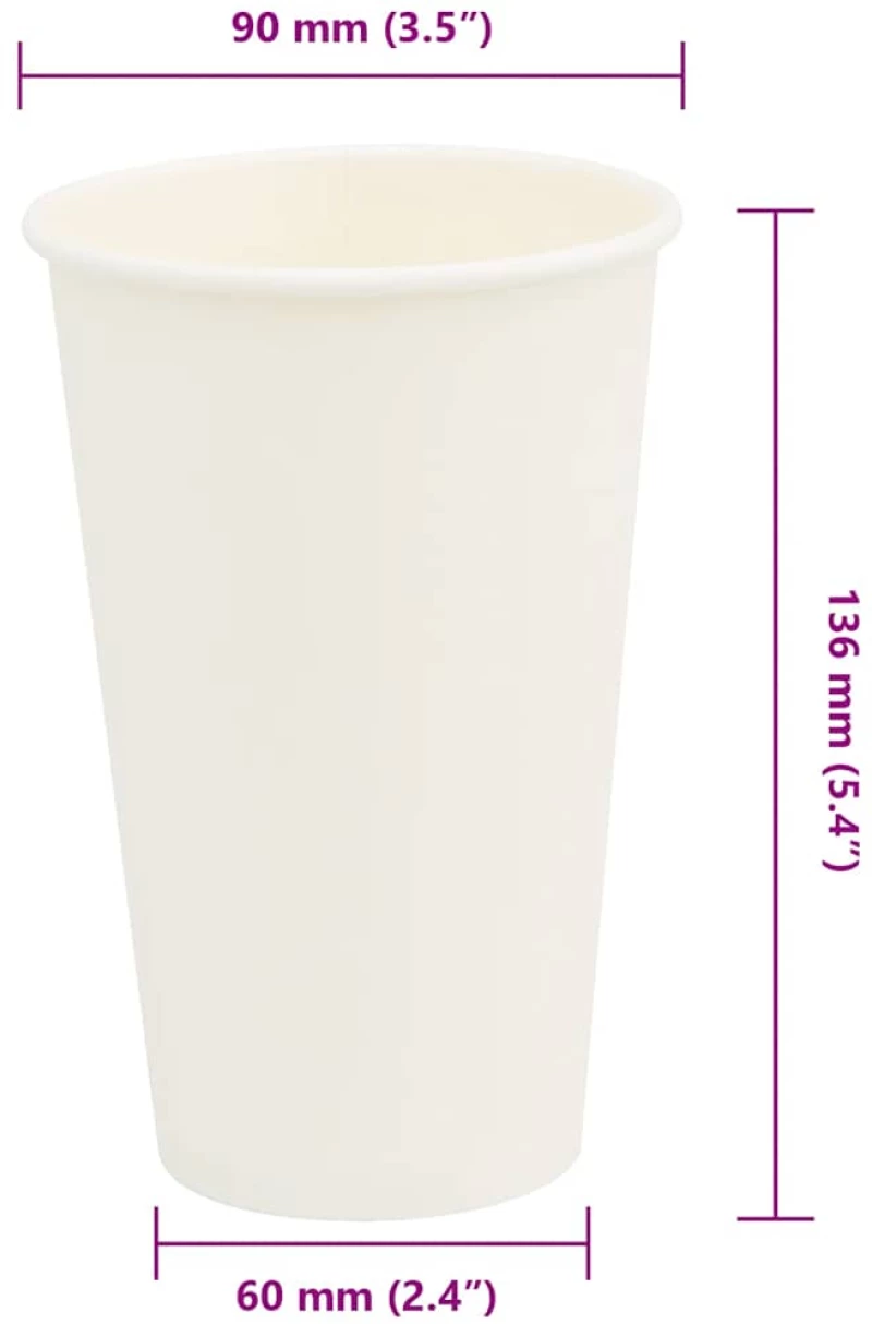 vidaXL Χάρτινα κύπελλα καφέ 1000 τεμάχια 16oz 400ml Λευκό