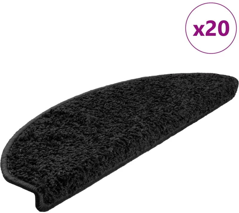 vidaXL Πατάκια Σκάλας 20 τεμ. Μαύρο 65 x 21 x 4 εκ.