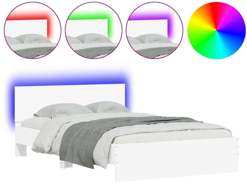 vidaXL Πλαίσιο Κρεβατιού με Κεφαλάρι/LED Λευκό 120x190 εκ.