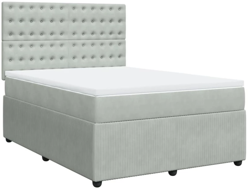 vidaXL Κρεβάτι Boxspring με Στρώμα Ανοιχτό Γκρι 140x190 εκ. Βελούδινο