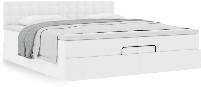vidaXL Οθωμανικό κρεβάτι με στρώματα Λευκό 200x200cm Faux Leather