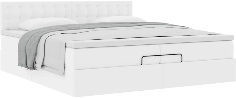 vidaXL Οθωμανικό κρεβάτι με στρώματα Λευκό 200x200cm Faux Leather