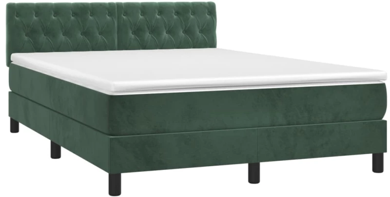 vidaXL Κρεβάτι Boxspring με Στρώμα Σκούρο Πράσινο 140x190εκ. Βελούδινο