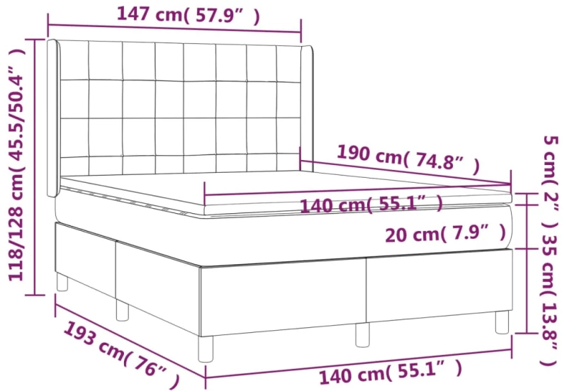 vidaXL Κρεβάτι Boxspring με Στρώμα Taupe 140x190 εκ. Υφασμάτινο