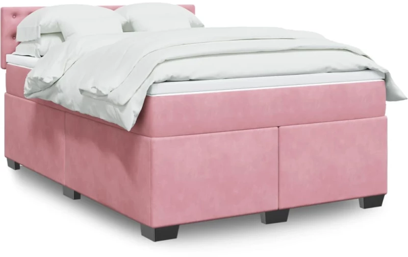 vidaXL Κρεβάτι Boxspring με Στρώμα Ροζ 160x200 εκ. Βελούδινο
