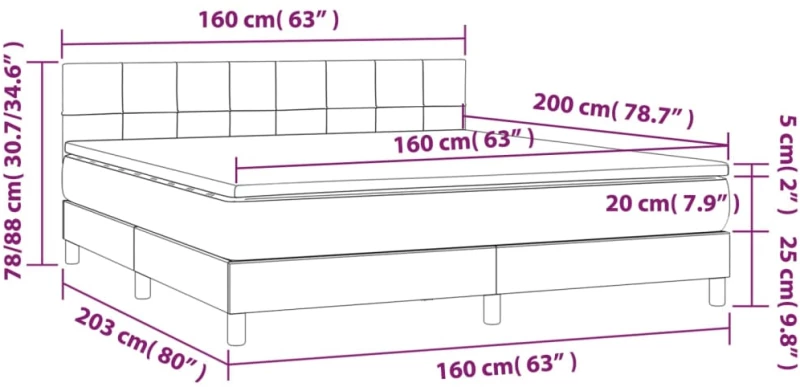 vidaXL Κρεβάτι Boxspring με Στρώμα & LED Κρεμ 160x200 εκ. Υφασμάτινο