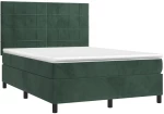 vidaXL Κρεβάτι Boxspring με Στρώμα & LED Σκ. Πράσινο 140x190εκ Βελούδο