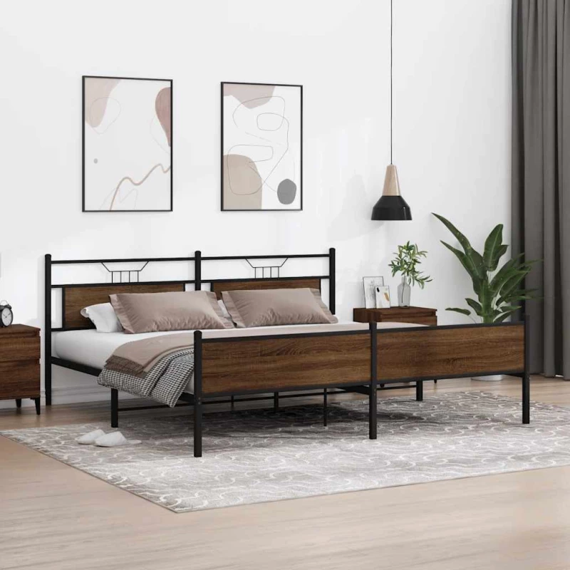vidaXL Σκελετός Κρεβ. Χωρίς Στρώμα Καφέ Δρυς 193x203 εκ. Μεταλλικό