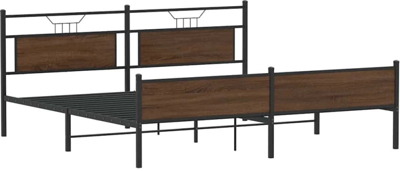 vidaXL Σκελετός Κρεβ. Χωρίς Στρώμα Καφέ Δρυς 193x203 εκ. Μεταλλικό