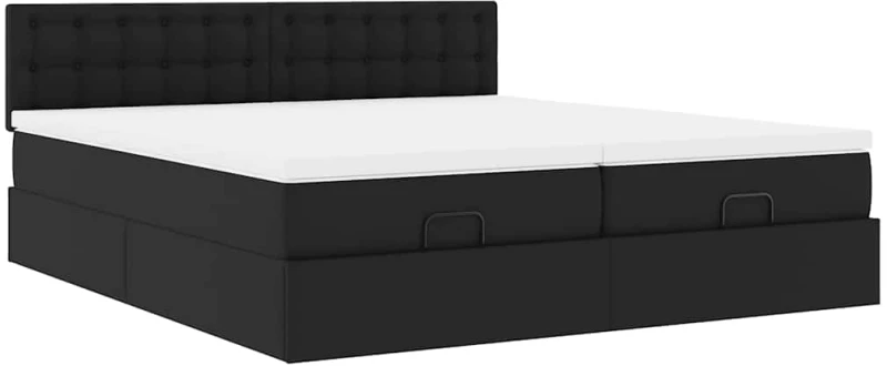 vidaXL Οθωμανικό κρεβάτι με στρώματα & LEDs Μαύρο Faux Leather