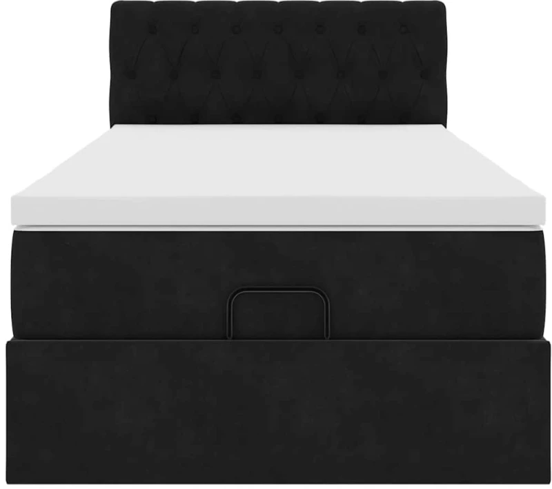 vidaXL Οθωμανικό κρεβάτι με στρώμα & LEDs Μαύρο 90x200cm Velvet