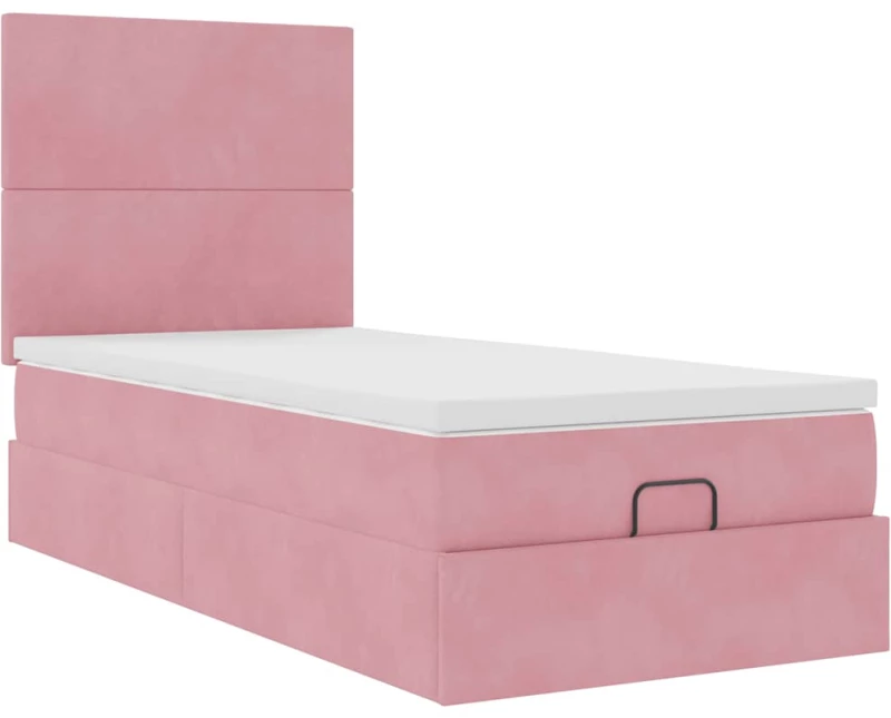 vidaXL Οθωμανικό κρεβάτι με στρώματα ροζ 90x200cm Velvet