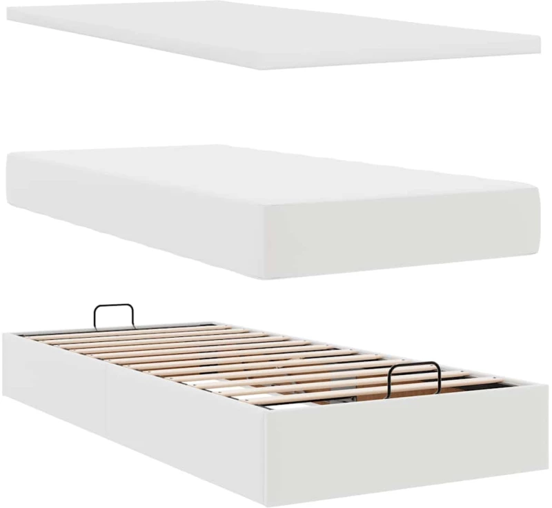 vidaXL Οθωμανικό κρεβάτι με στρώματα Λευκό 180x200cm Faux Leather