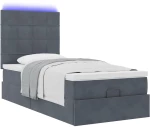 vidaXL Οθωμανικό κρεβάτι με στρώματα & LEDs Σκούρο γκρι Βελούδο