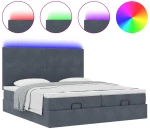vidaXL Οθωμανικό κρεβάτι με στρώματα & LEDs Σκούρο γκρι Velvet