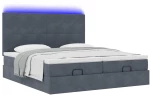vidaXL Οθωμανικό κρεβάτι με στρώματα & LEDs Σκούρο γκρι Velvet