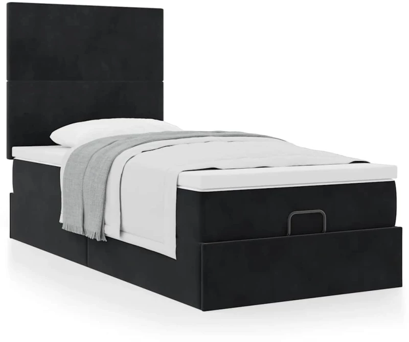 vidaXL Οθωμανικό κρεβάτι με στρώματα Μαύρο 90x200cm Velvet