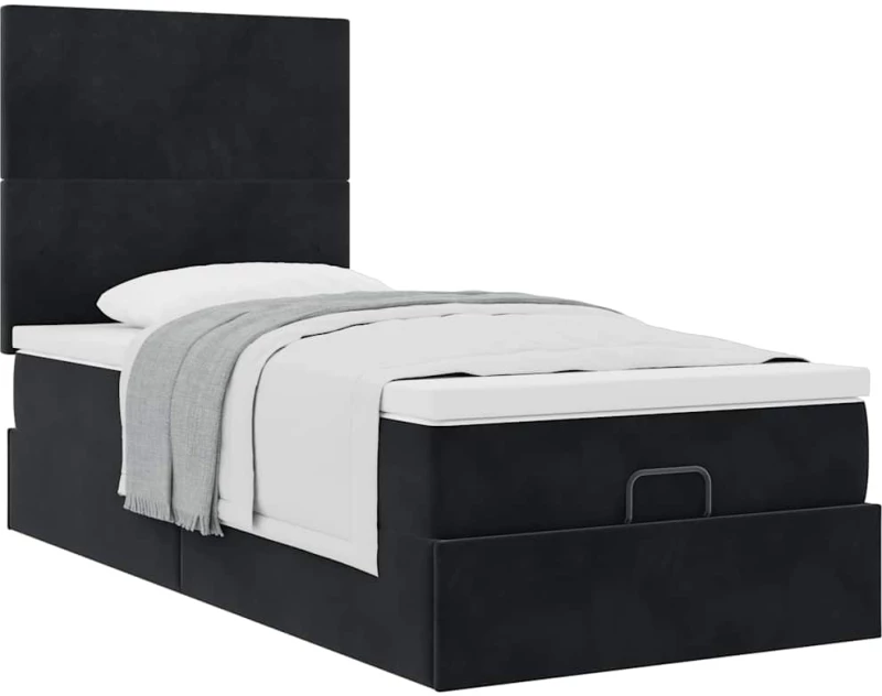 vidaXL Οθωμανικό κρεβάτι με στρώματα Μαύρο 90x200cm Velvet