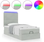 vidaXL Οθωμανικό κρεβάτι με στρώματα & LEDs Ανοιχτό γκρι Βελούδο