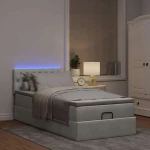 vidaXL Οθωμανικό κρεβάτι με στρώμα&LEDs Ανοιχτό γκρι 90x200cm Βελούδο