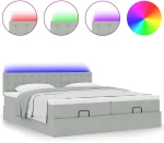 vidaXL Οθωμανικό κρεβάτι με στρώματα & LEDs Ανοιχτό γκρι Βελούδο