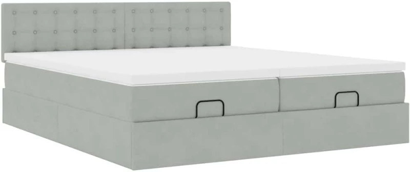 vidaXL Οθωμανικό κρεβάτι με στρώματα & LEDs Ανοιχτό γκρι Βελούδο