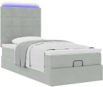 vidaXL Οθωμανικό κρεβάτι με στρώματα & LEDs Ανοιχτό γκρι Βελούδο