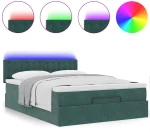 vidaXL Οθωμανικό κρεβάτι με στρώμα & LEDs Σκούρο πράσινο Βελούδο
