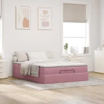 vidaXL Οθωμανικό κρεβάτι με στρώμα ροζ 140x200cm Βελούδο