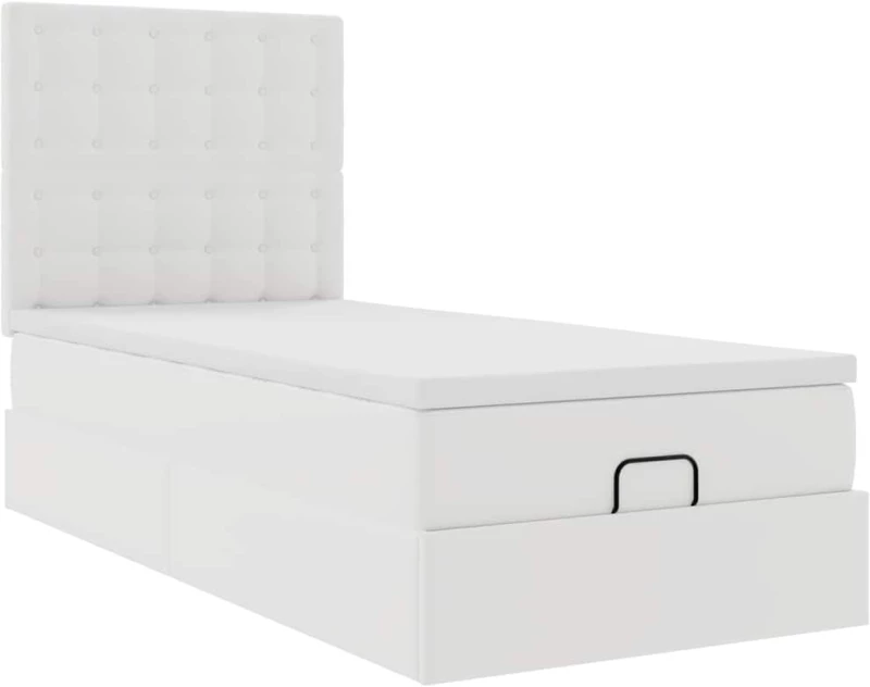 vidaXL Οθωμανικό κρεβάτι με στρώμα & LEDs Λευκό 90x200cm Faux Leather