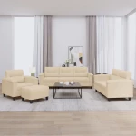 vidaXL Σετ Σαλονιού 4 Τεμαχίων Κρεμ από Ύφασμα Μικροϊνών με Μαξιλάρια