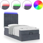 vidaXL Οθωμανικό κρεβάτι με στρώματα & LEDs Σκούρο γκρι Βελούδο