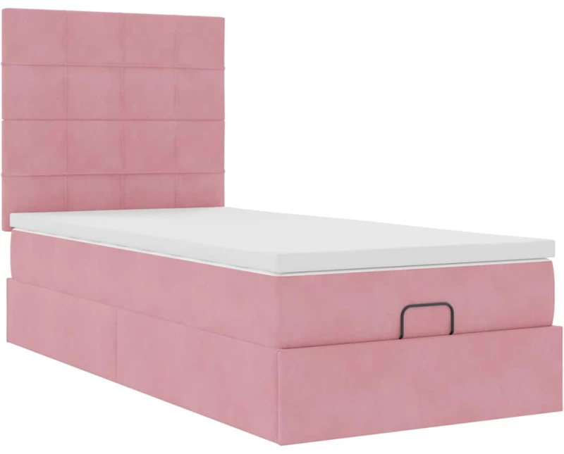 vidaXL Οθωμανικό κρεβάτι με στρώματα ροζ 90x190cm Velvet
