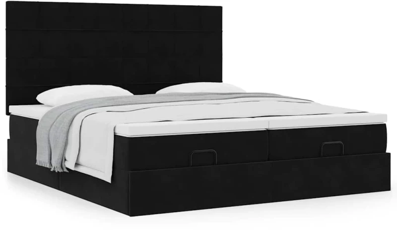 vidaXL Οθωμανικό κρεβάτι με στρώματα Μαύρο 180x200cm Velvet