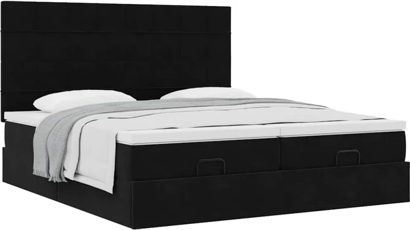vidaXL Οθωμανικό κρεβάτι με στρώματα Μαύρο 180x200cm Velvet